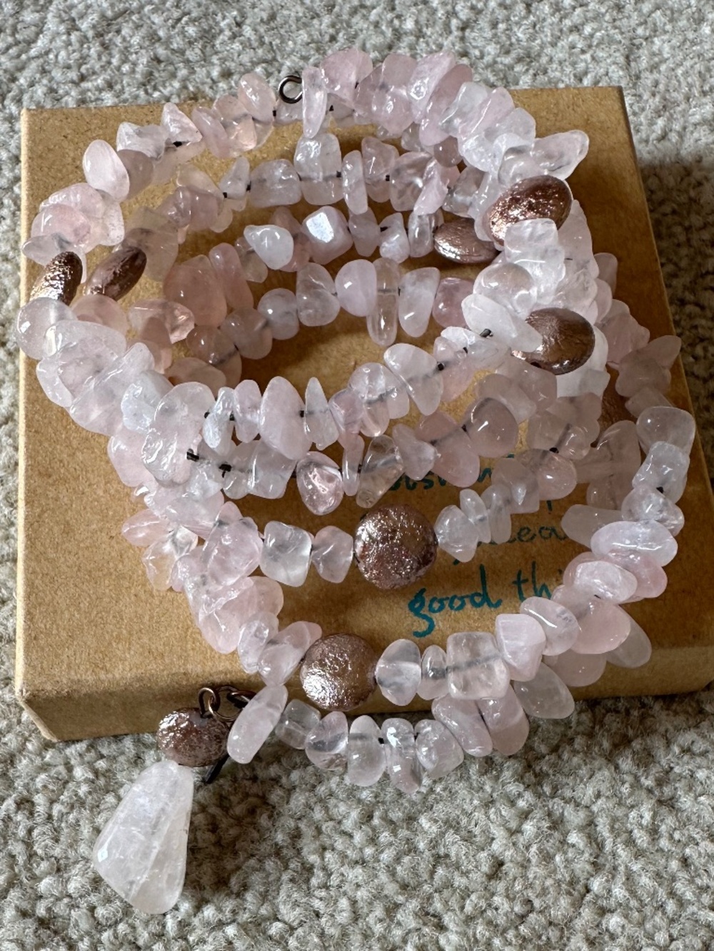 Rose Quartz Chip Wrap Bracelet with Memory Wire